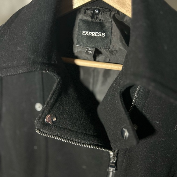 Express Black Peacoat with Belt and Silver Accents, Size XS - Picture 3 of 5